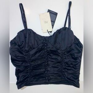 Black Satin Corset Top Dainty Sexy Buttons Camisole M.N.I. Los Angeles Medium